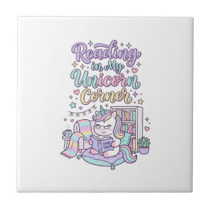 Carreau Licorne lisant dans mon coin licorne T-shirt paste