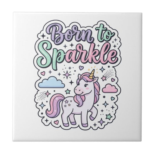 Carreau Licorne née pour briller Graphisme Merch Desig (Devant)