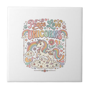 Carreau Licorne Paix Amour Licornes Conception de vecteur