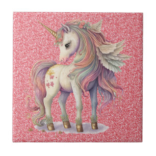 Carreau Licorne Pastel Couleurs Arc-en-Ciel Rose Paillette