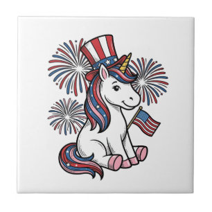 Carreau Licorne Patriotique Feu d'Artifice Design de T-Shi