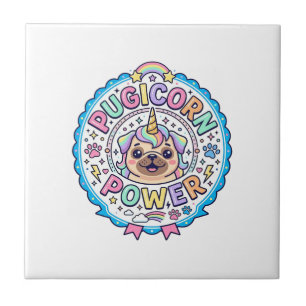 Carreau Licorne Pugicorn Puissance Drôle Cadeau Mignon Con