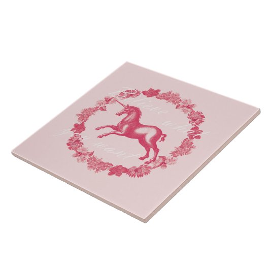 Carreau Licorne rose et fleurs (Côté)