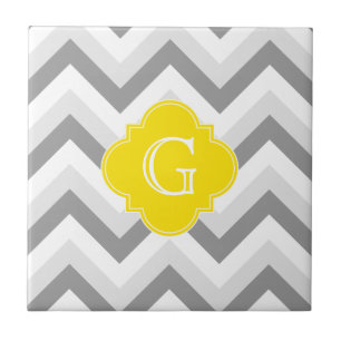 Carreau Lieutenant Two Grey White Chevron Yellow Monogram