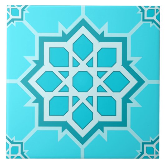 Carreau Light Blue Islamic Geometric Seamless Pattern (Devant)
