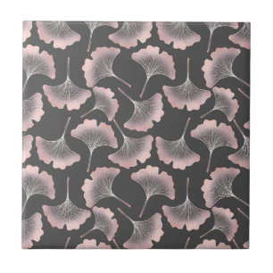 Carreau Ligne rose sophistiquée d'art de Ginkgo sur toile