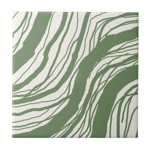 Carreau Lignes Abstraites modernes Sage Vert Blanc (Devant)
