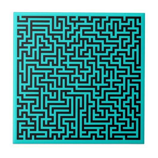 Carreau Lignes de labyrinthe noir turquoise (Devant)