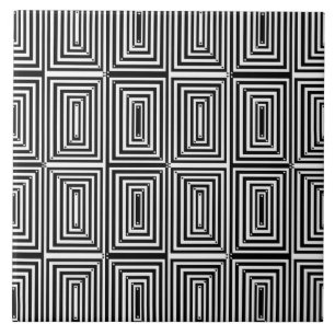 Carreau Lignes et points d'art fin optique en noir et blan