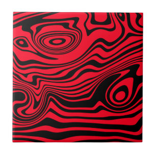 Carreau Lignes noires et rouges déformées Abstraites - per