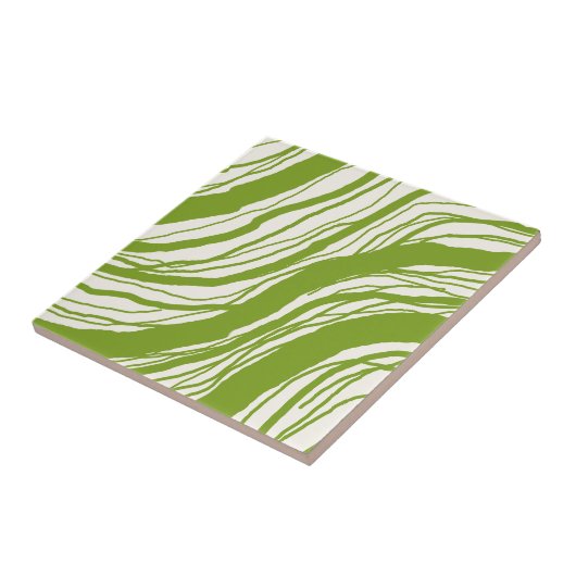 Carreau Lignes Wavy Abstraites modernes Avocado Vert Blanc (Côté)