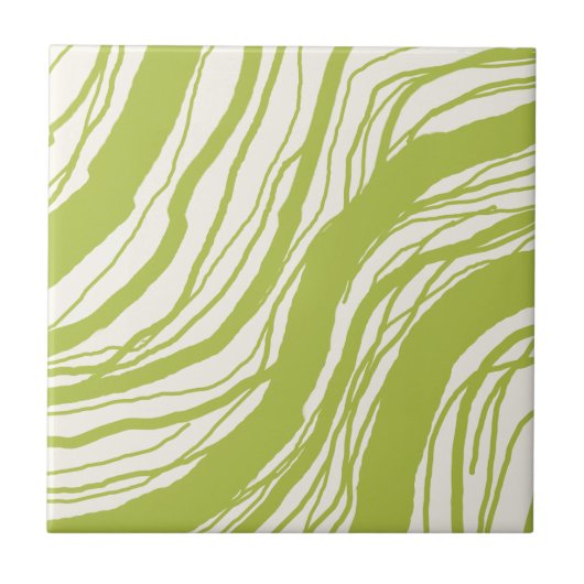 Carreau Lignes Wavy Abstraites modernes Avocado Vert Blanc (Devant)