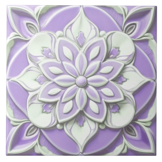 Carreau Lilac Purple et Blanc Faux Relief Floral Flower (Devant)