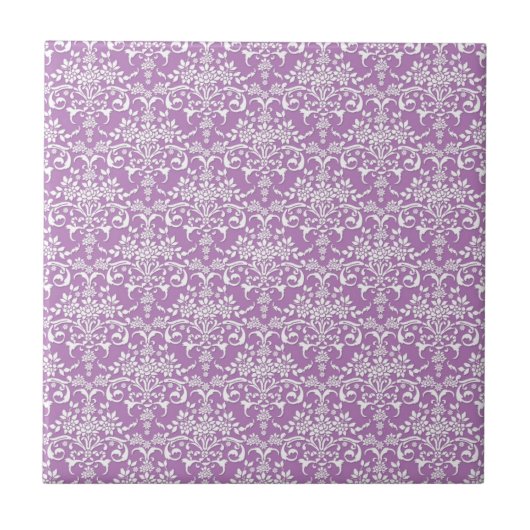 Carreau Lilac Purple et blanc Floral Damask (Devant)