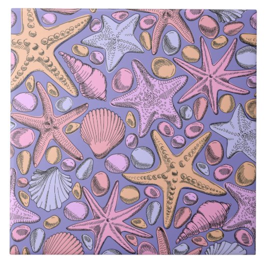 Carreau Lilac Seashell & Star Bathroom Art (Devant)