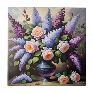 Carreau Lilas vintages et roses en vase