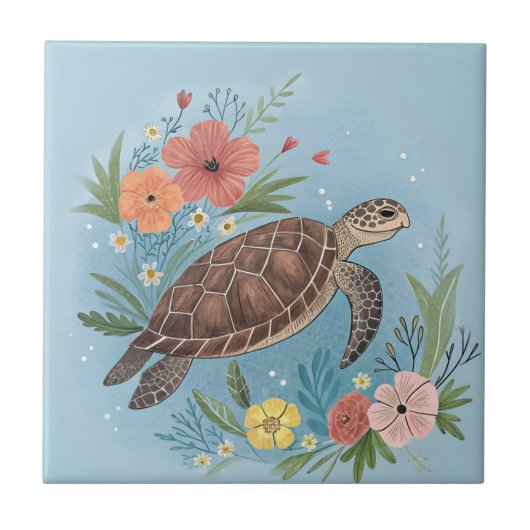 Carreau L'illustration d'une tortue de mer (Devant)