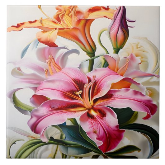 Carreau Lily fleurit sur un Arrière - plan blanc (Devant)