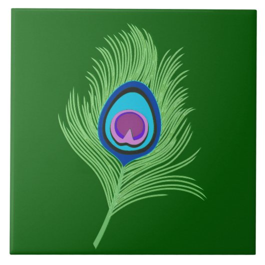 Carreau Lime et plumes de paon bleu sur vert émeraude (Devant)