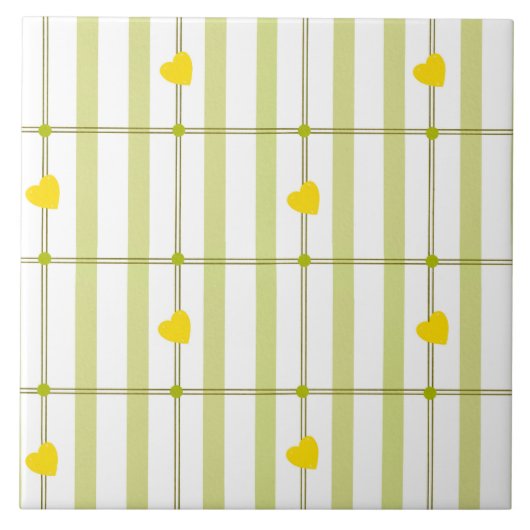 Carreau Lime Green Stripe and Yellow Hearts  (Devant)