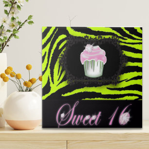 Carreau Lime vert zèbre imprimé Sweet sixteen Cupcake rose