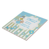 Carreau L'information de naissance - cigogne bleue de bébé (Côté)