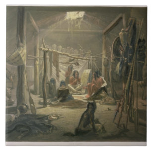 Carreau L'intérieur de la hutte d'un chef de Mandan, plat
