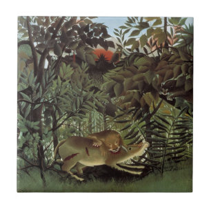 Carreau Lion affamé par Henri Rousseau, animal sauvage Vin