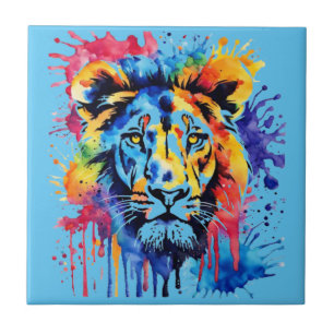Carreau Lion coloré drôle d'aquarelle