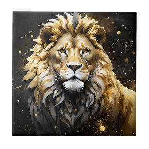 Carreau Lion Mâle Majestic D'Or Et De Gris,