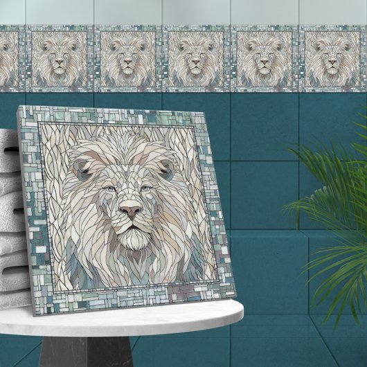 Carreau Lion Portrait Mosaic Art