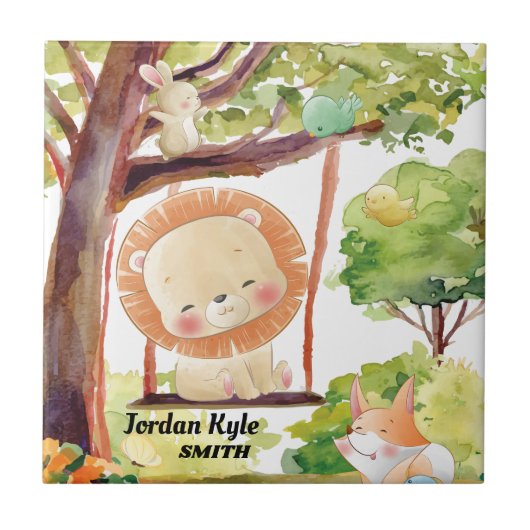 Carreau Lion, Renard, Lapin et Oiseaux Brut Nature (Devant)