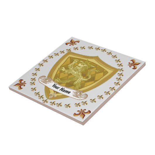 Carreau Lion Shield Family Crest Nom (Côté)