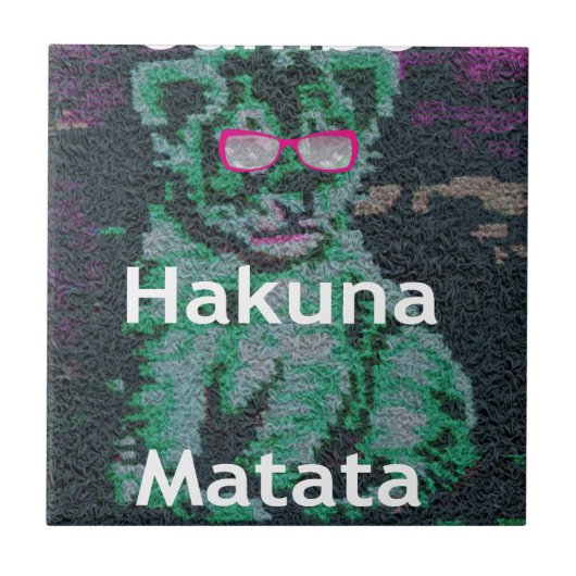 Carreau Lion vert avec lunettes roses "Hakuna Matata" Art (Devant)