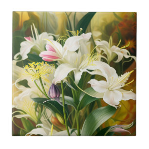 Carreau Lis blancs en fleurs