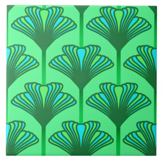 Carreau Lis d'art déco, vert de jade et turquoise (Devant)