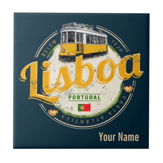 Carreau Lisbonne Portugal avec Tramway Retro Souvenir Vint (Devant)