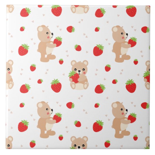 Carreau Little teddy bear with strawberry (Devant)