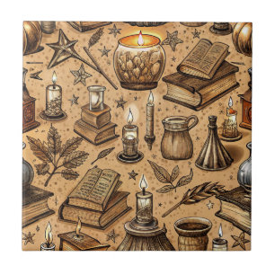 Carreau Livres & Bougies de Sorcellerie Vintage Motif