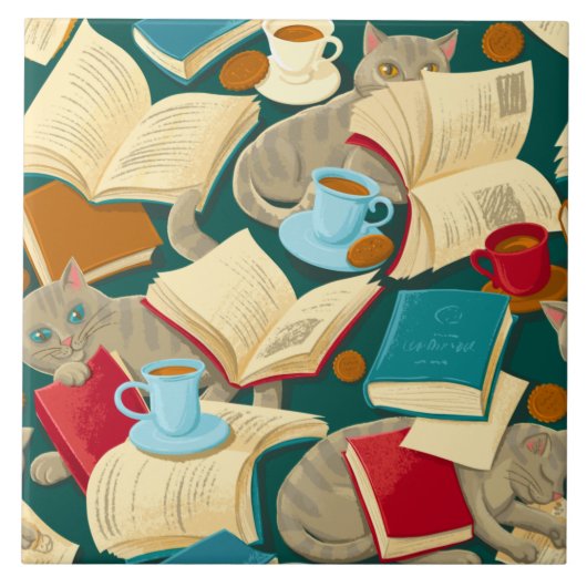 Carreau Livres et chats (Devant)