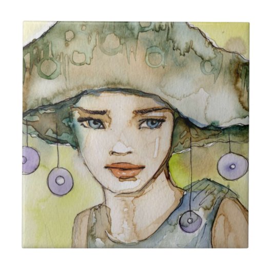Carreau llustration d'une belle, sensible fille (Devant)