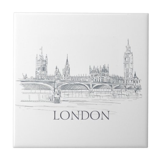 Carreau London Bridge Big Ben et Skyline Ink Drawing (Devant)