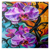 Carreau L'Orchidée Vibrante fleurit dans un contexte disti (Devant)