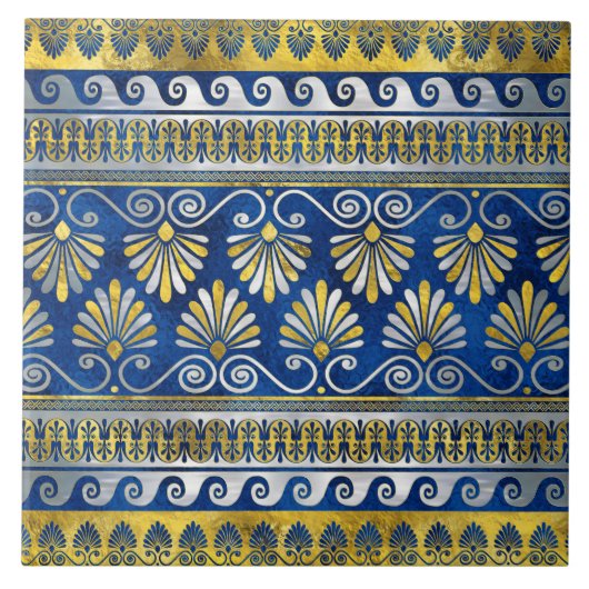 Carreau L'ornement grec avec la pierre angulaire bleue de (Devant)