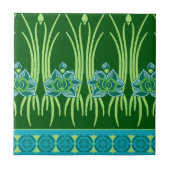 CARREAU LOTUS, ART NOUVEAU FLORAL : SCÈNE DE VERT BLEU (Devant)