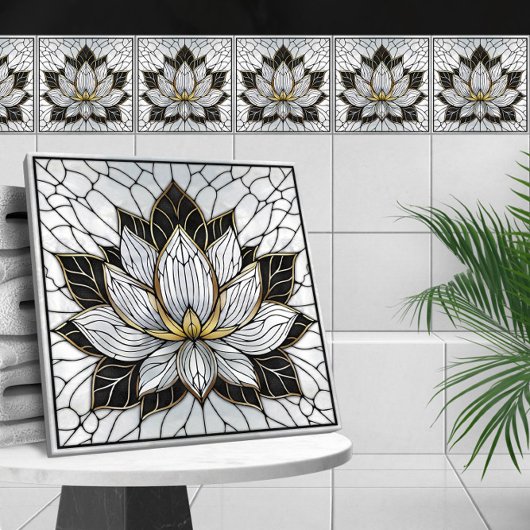 Carreau Lotus Flower - Noir, Perle et Or