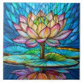 Carreau lotus rose tropical 2 vitraux (Devant)