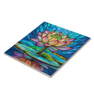 Carreau lotus rose tropical 2 vitraux