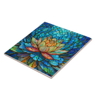 Carreau lotus rose tropical 3 vitraux