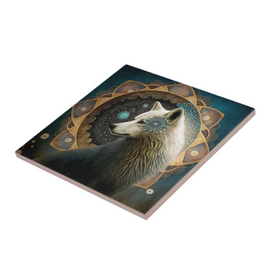 Carreau Loup blanc Mandala (Côté)